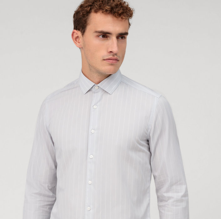 Oblymp Level Five Garment Washed, Businesshemd, Body Fit, Kent, Silbergrau