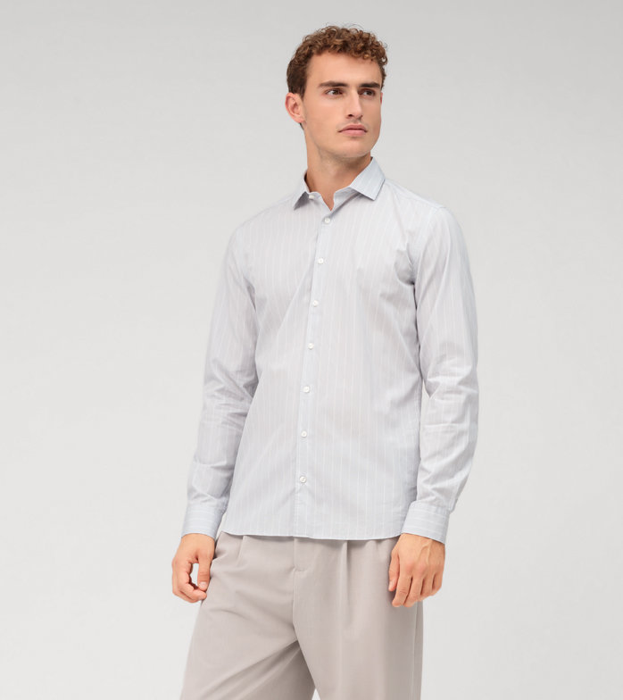 Oblymp Level Five garment washed, Businesshemd, body fit, Kent, Silbergrau