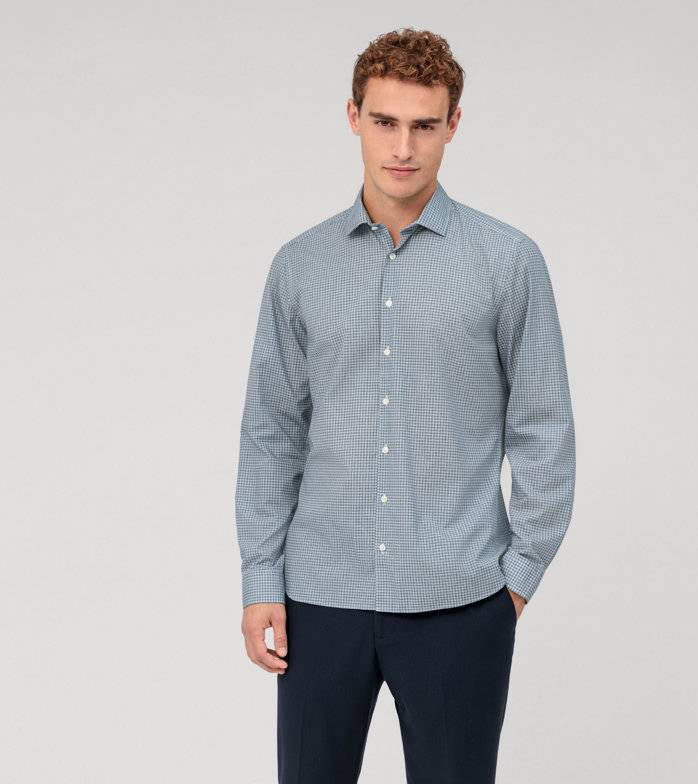 Oblymp Level Five garment washed, Businesshemd, body fit, Kent, Grün