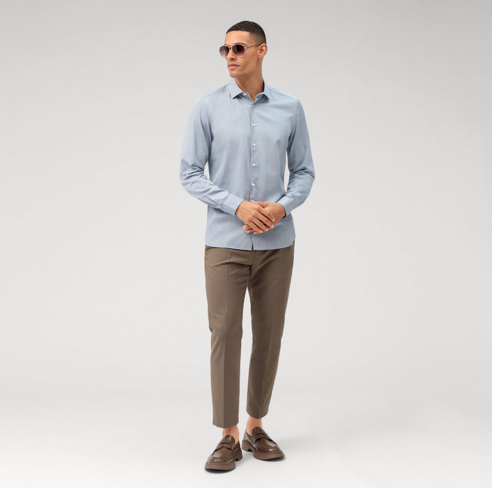 Oblymp Level Five Garment Washed, Businesshemd, Body Fit, Kent, Bleu