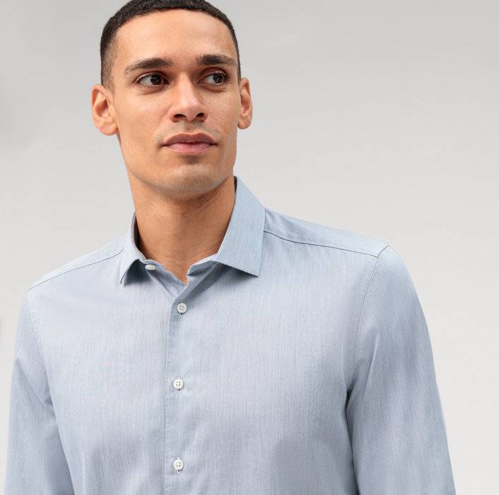 Oblymp Level Five Garment Washed, Businesshemd, Body Fit, Kent, Bleu