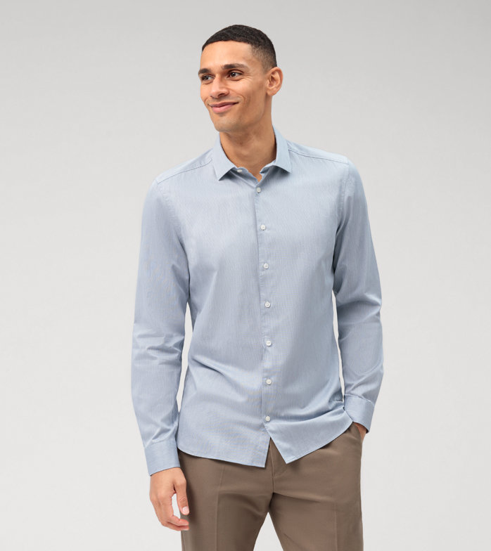 Oblymp Level Five garment washed, Businesshemd, body fit, Kent, Bleu