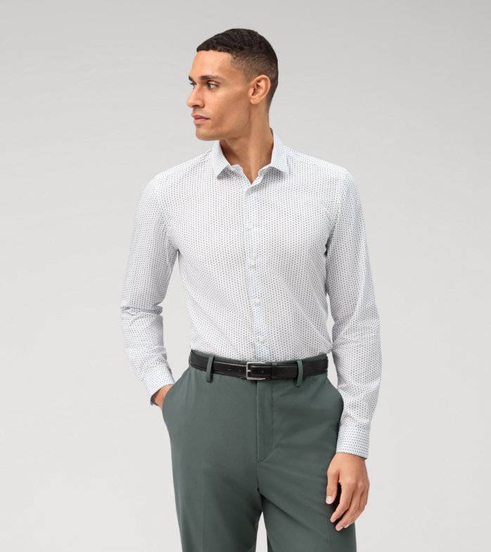 Oblymp Level Five garment washed, Businesshemd, body fit, Kent, Bleu