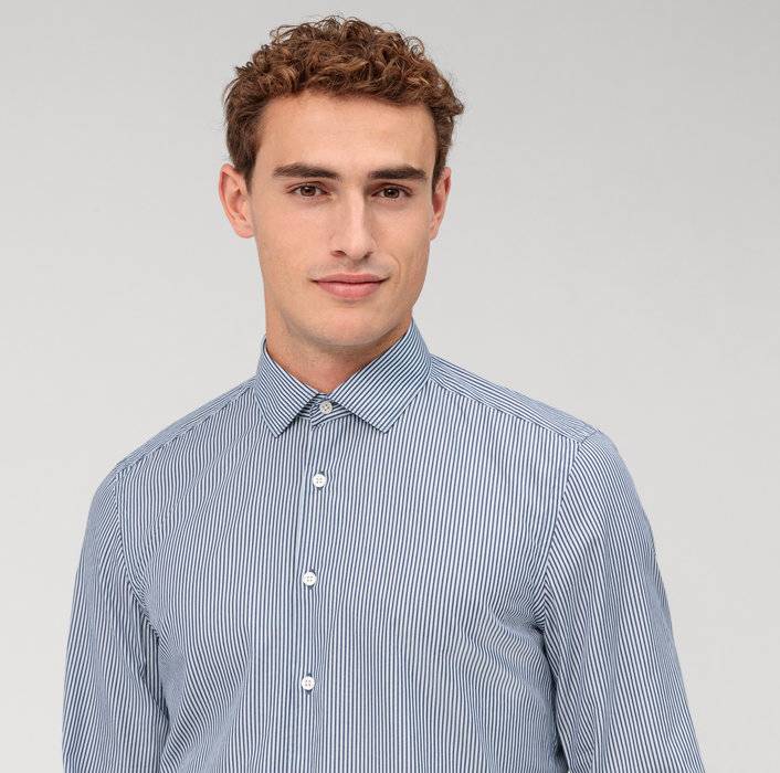 Oblymp Level Five Garment Washed, Businesshemd, Body Fit, Kent, Marine