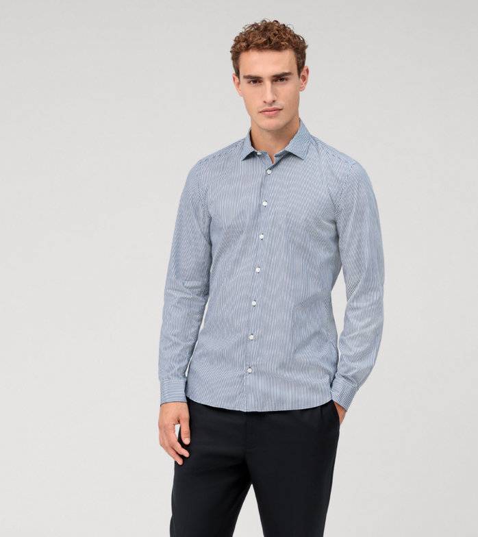 Oblymp Level Five garment washed, Businesshemd, body fit, Kent, Marine
