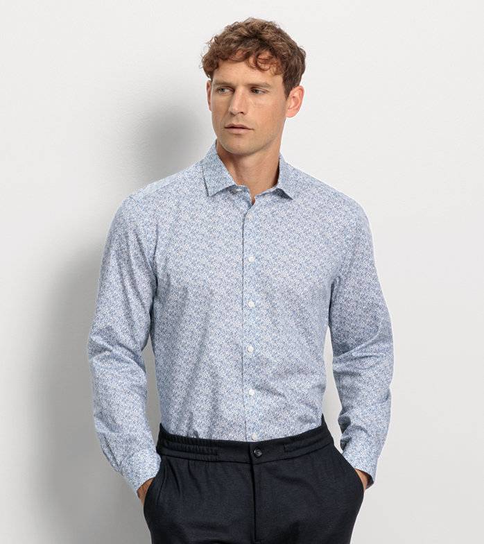 Oblymp Level Five garment washed, Businesshemd, body fit, Kent, Bleu Oblymp Level Five garment washed, Businesshemd, body fit, Kent, Bleu