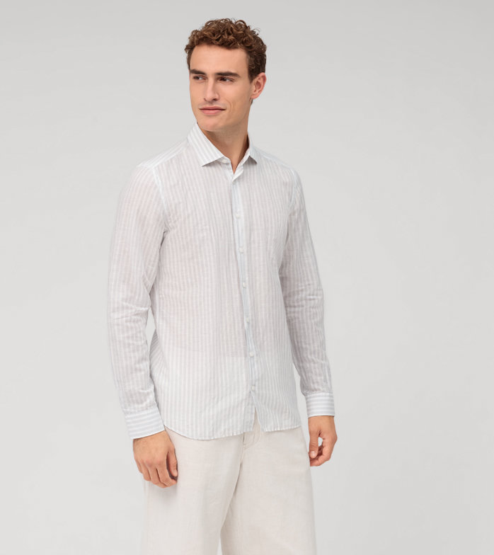 Oblymp Level Five garment washed, Businesshemd, body fit, Kent, Silbergrau