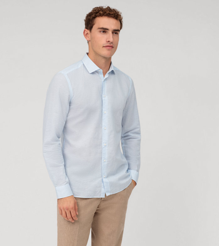 Oblymp Level Five garment washed, Businesshemd, body fit, Kent, Bleu Oblymp Level Five garment washed, Businesshemd, body fit, Kent, Bleu