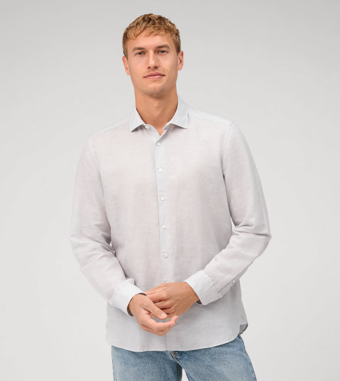Oblymp Level Five garment washed, Businesshemd, body fit, Kent, Silbergrau