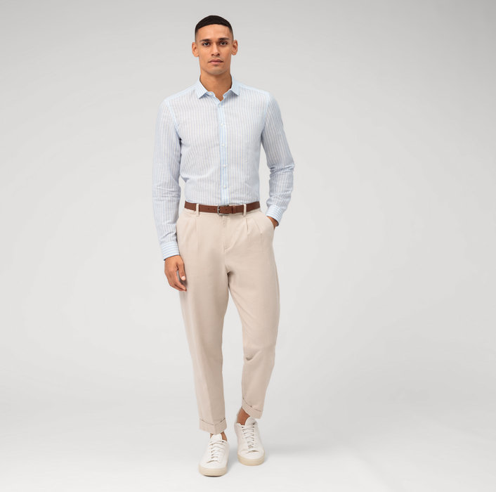 Oblymp Level Five Garment Washed, Businesshemd, Body Fit, Kent, Bleu