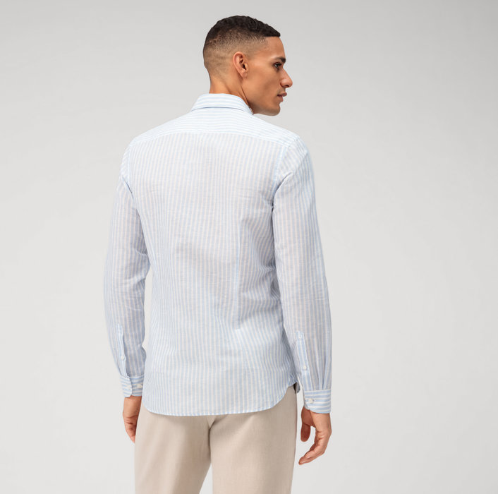 Oblymp Level Five Garment Washed, Businesshemd, Body Fit, Kent, Bleu