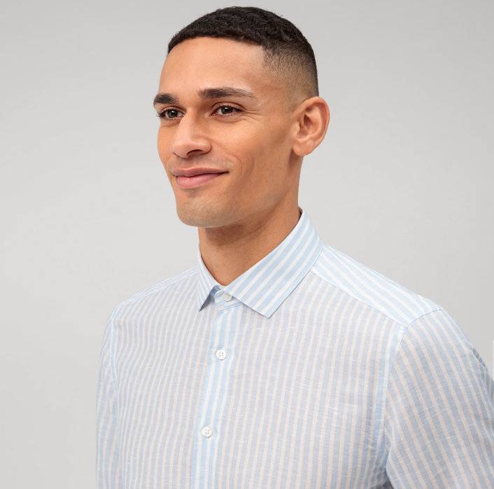 Oblymp Level Five Garment Washed, Businesshemd, Body Fit, Kent, Bleu