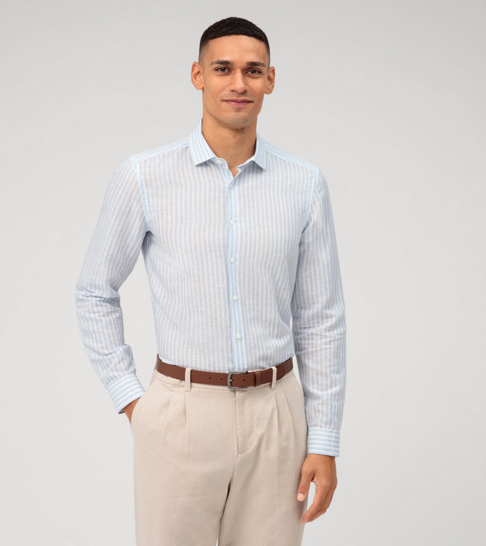 Oblymp Level Five garment washed, Businesshemd, body fit, Kent, Bleu Oblymp Level Five garment washed, Businesshemd, body fit, Kent, Bleu