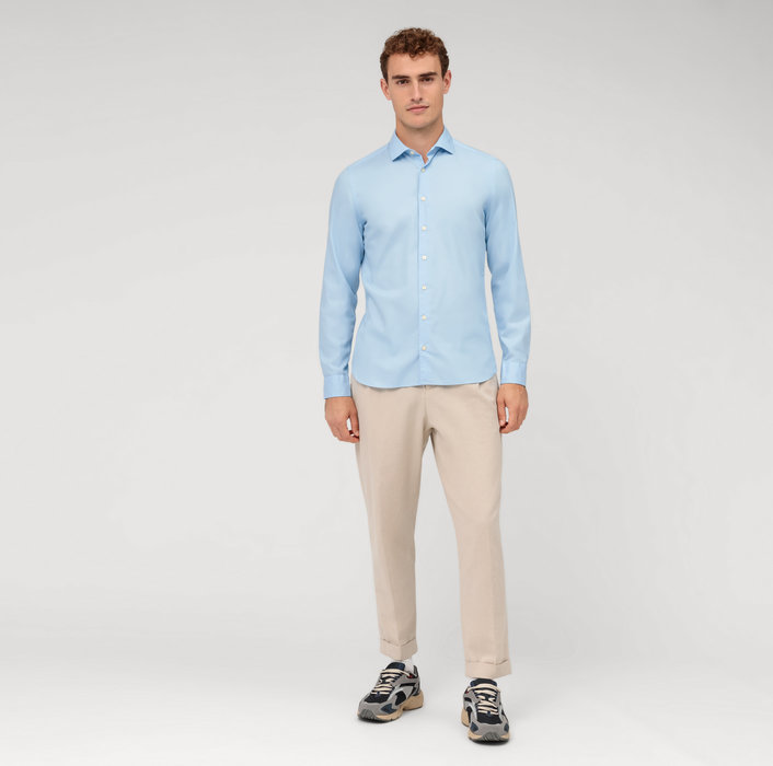 Oblymp Level Five Garment Washed, Businesshemd, Body Fit, Kent, Bleu