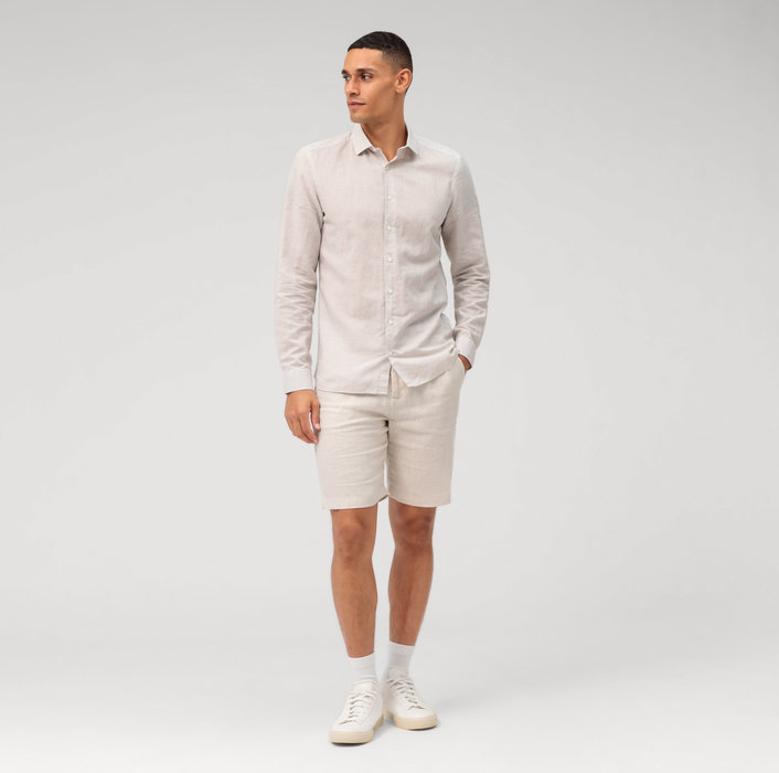 Oblymp Level Five Garment Washed, Businesshemd, Body Fit, Kent, Natur