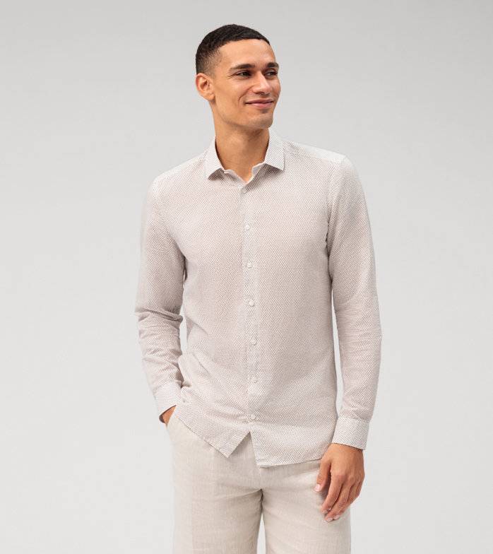 Oblymp Level Five garment washed, Businesshemd, body fit, Kent, Natur