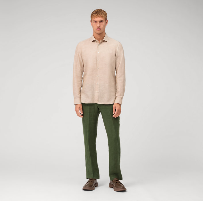 Oblymp Level Five Garment Washed, Businesshemd, Body Fit, Kent, Natur