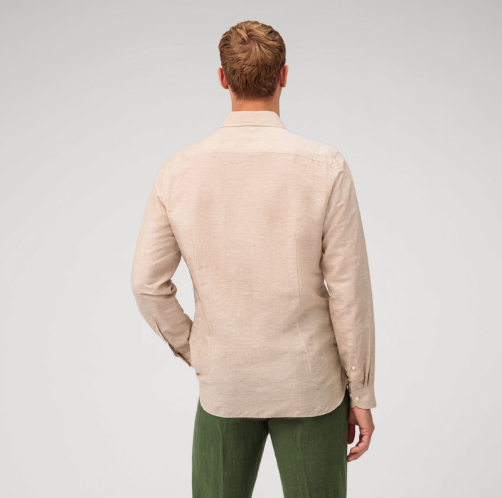 Oblymp Level Five Garment Washed, Businesshemd, Body Fit, Kent, Natur