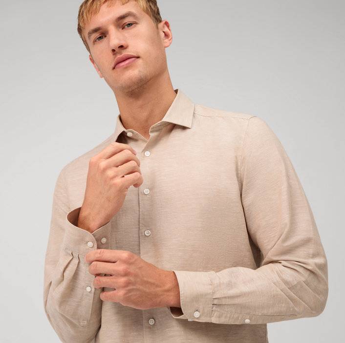 Oblymp Level Five Garment Washed, Businesshemd, Body Fit, Kent, Natur