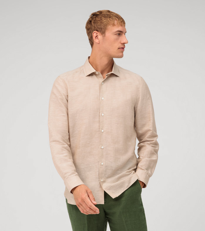 Oblymp Level Five garment washed, Businesshemd, body fit, Kent, Natur