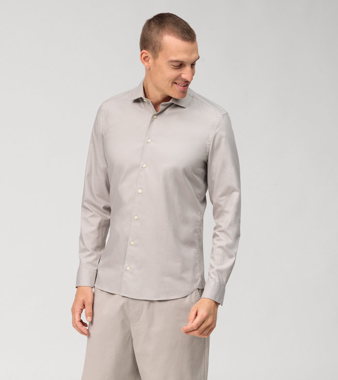 Oblymp Level Five garment washed, Businesshemd, body fit, Kent, Taupe