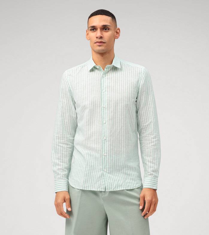 Oblymp Level Five garment washed, Businesshemd, body fit, Kent, Grün