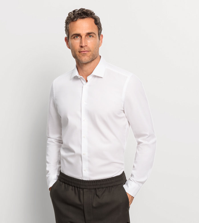 Oblymp Level Five garment washed, Businesshemd, body fit, Kent, Weiß