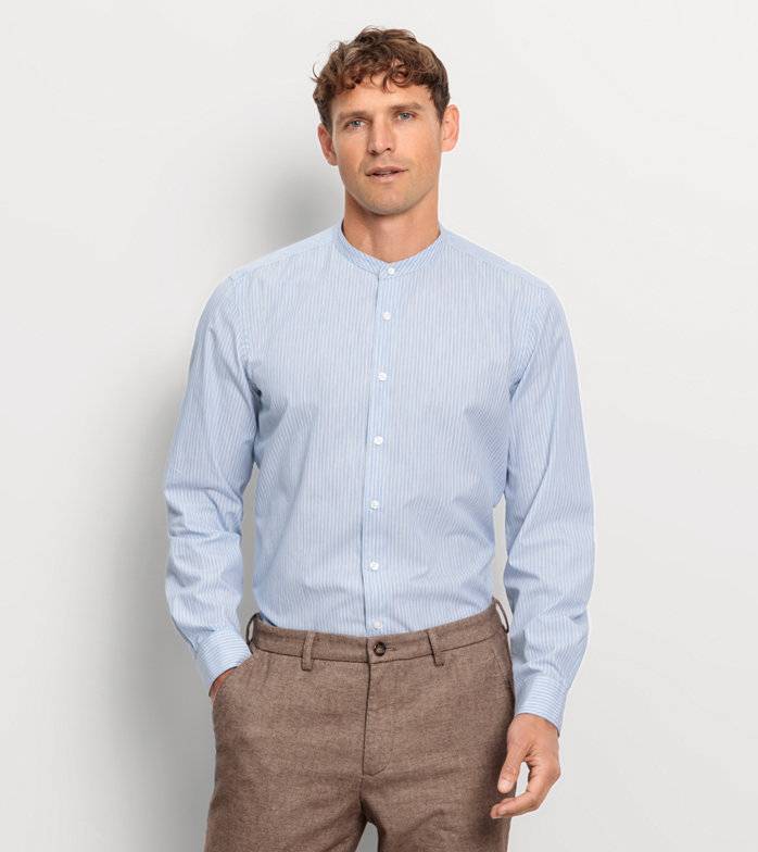 Oblymp Level Five garment washed, Businesshemd, body fit, Stehkragen, Bleu