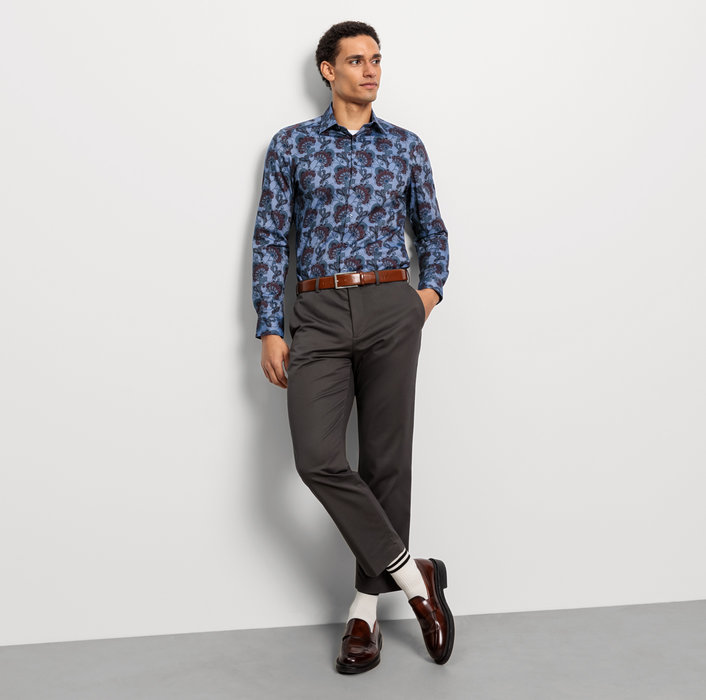 Oblymp Level FiveBusinesshemd, Body Fit, New York Kent, Rauchblau