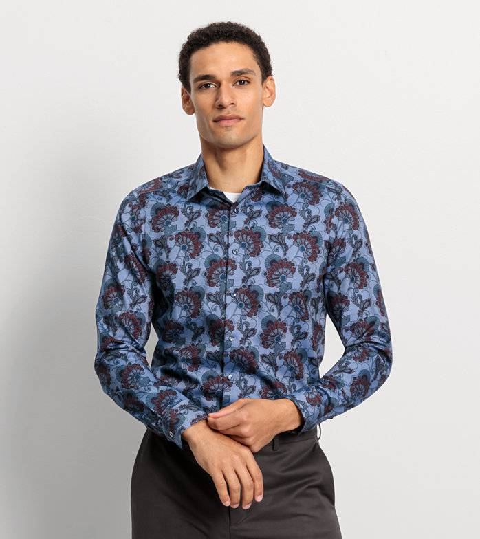 Oblymp Level FiveBusinesshemd, body fit, New York Kent, Rauchblau