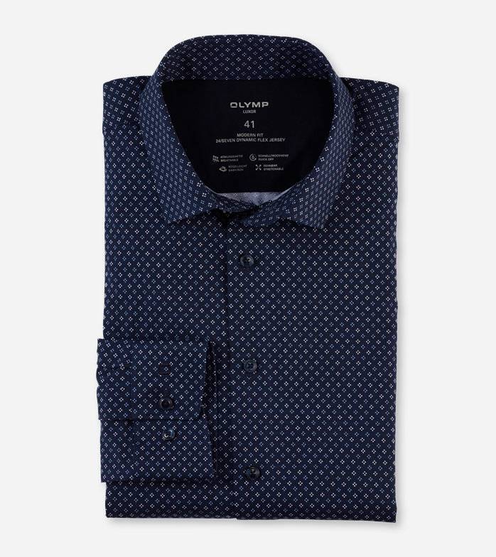 Oblymp Luxor 24/Seven, Businesshemd, modern fit, New Kent, Marine Oblymp Luxor 24/Seven, Businesshemd, modern fit, New Kent, Marine