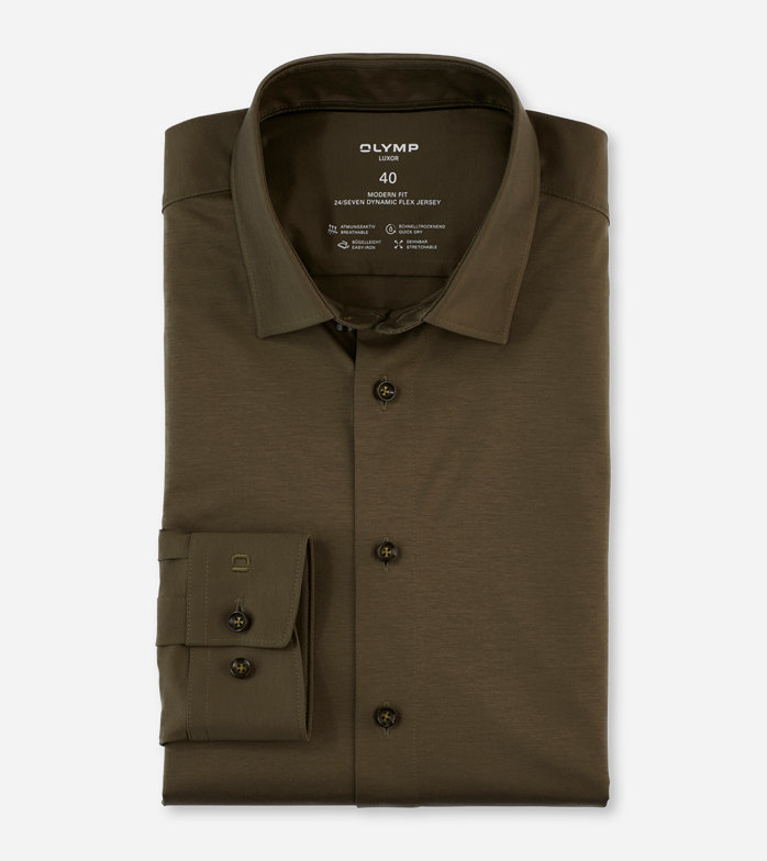 Oblymp Luxor 24/Seven, Businesshemd, modern fit, New Kent, Schlamm