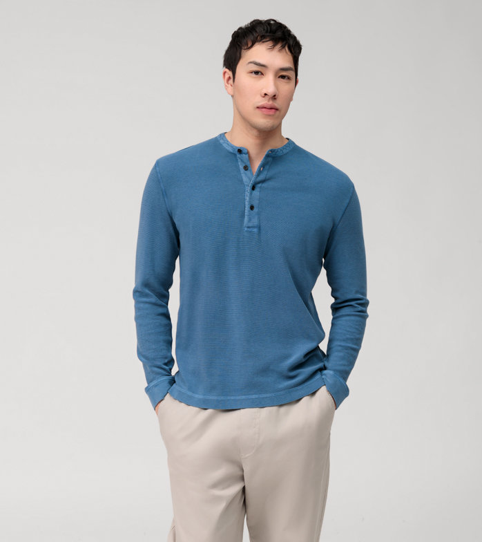 Oblymp Casual Wirk, Polo langarm, Rauchblau