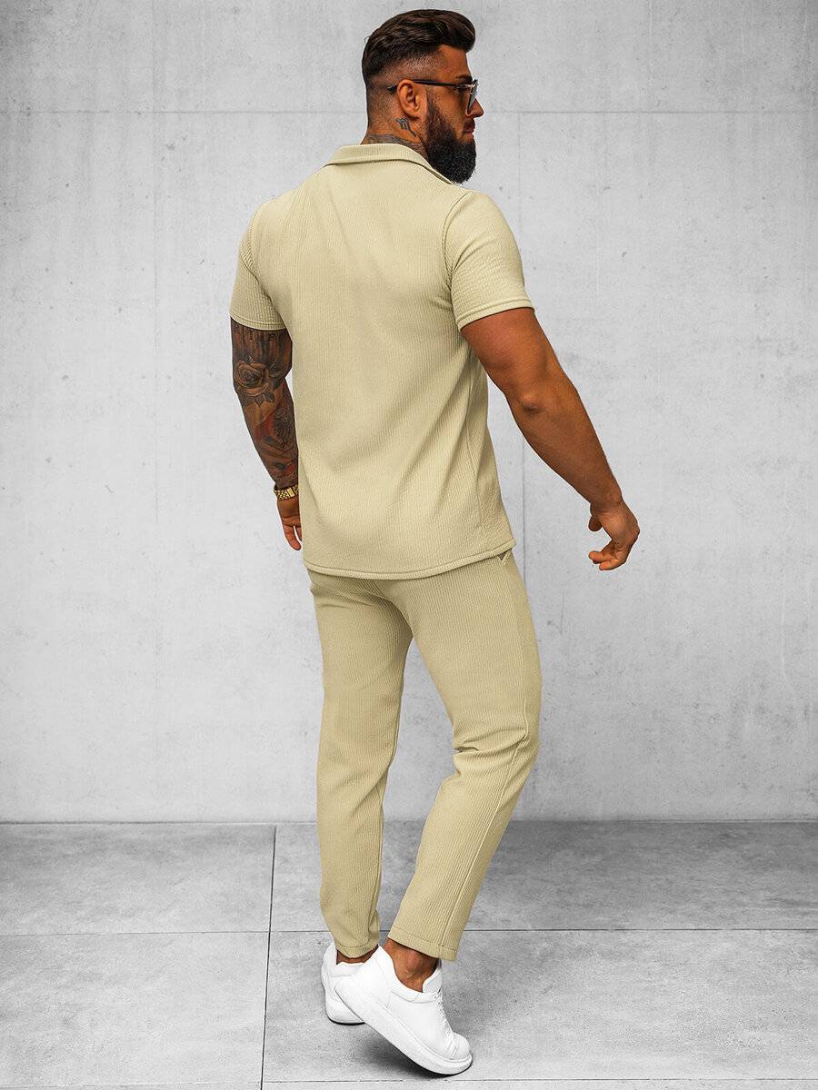Ozonee Beige Herrenset – Hemd Und Hose OZONEE O/Y963TSP