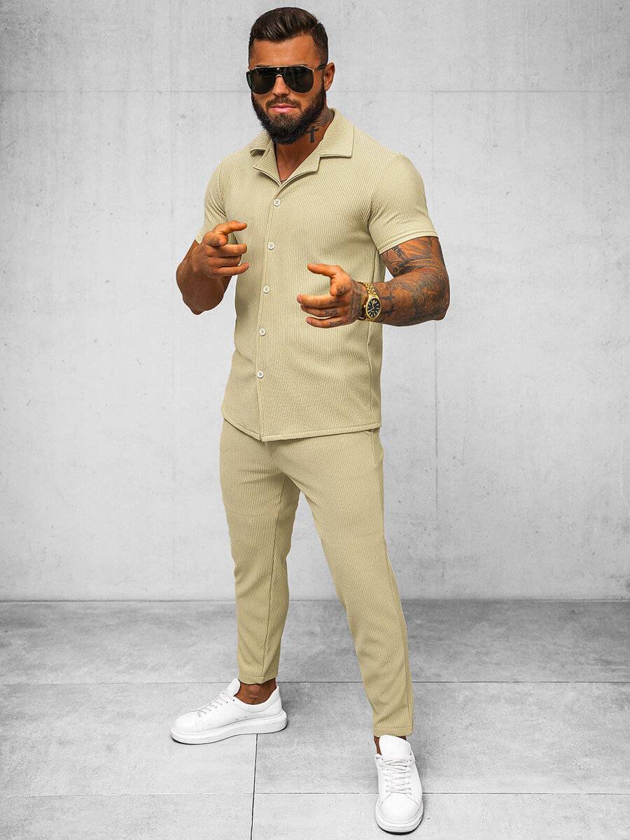 Ozonee Beige Herrenset – Hemd Und Hose OZONEE O/Y963TSP