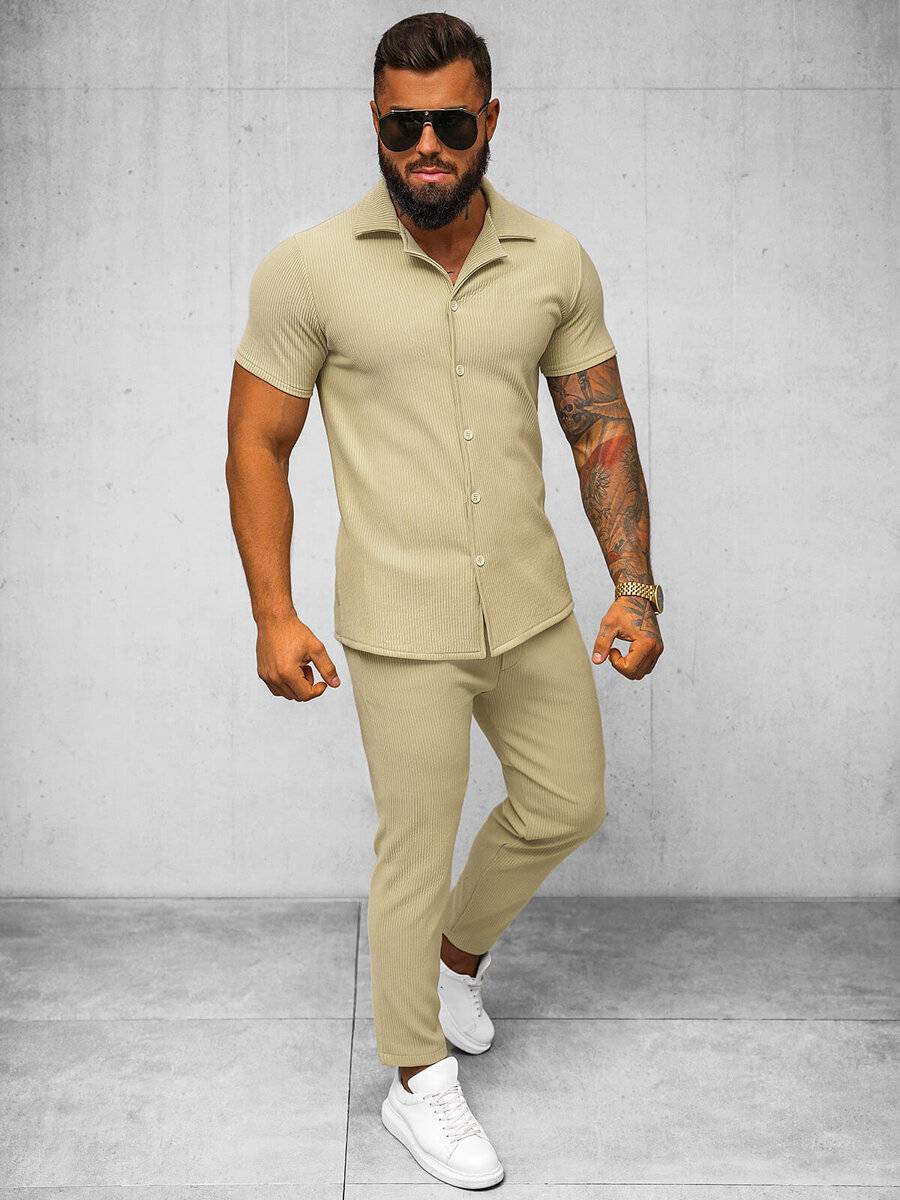 Ozonee Beige Herrenset – Hemd und Hose OZONEE O/Y963TSP