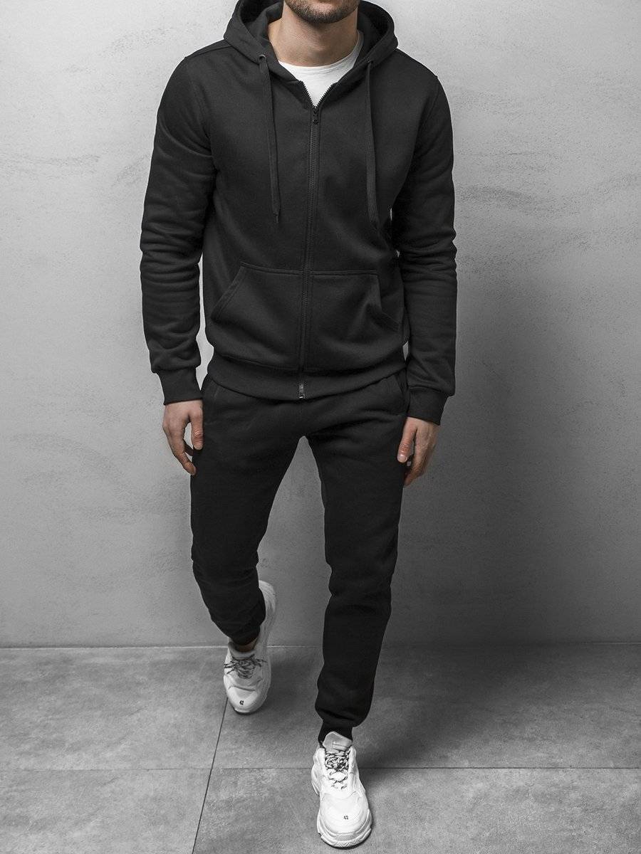 Ozonee Schwarzer Trainingsanzug für Herren OZONEE 01