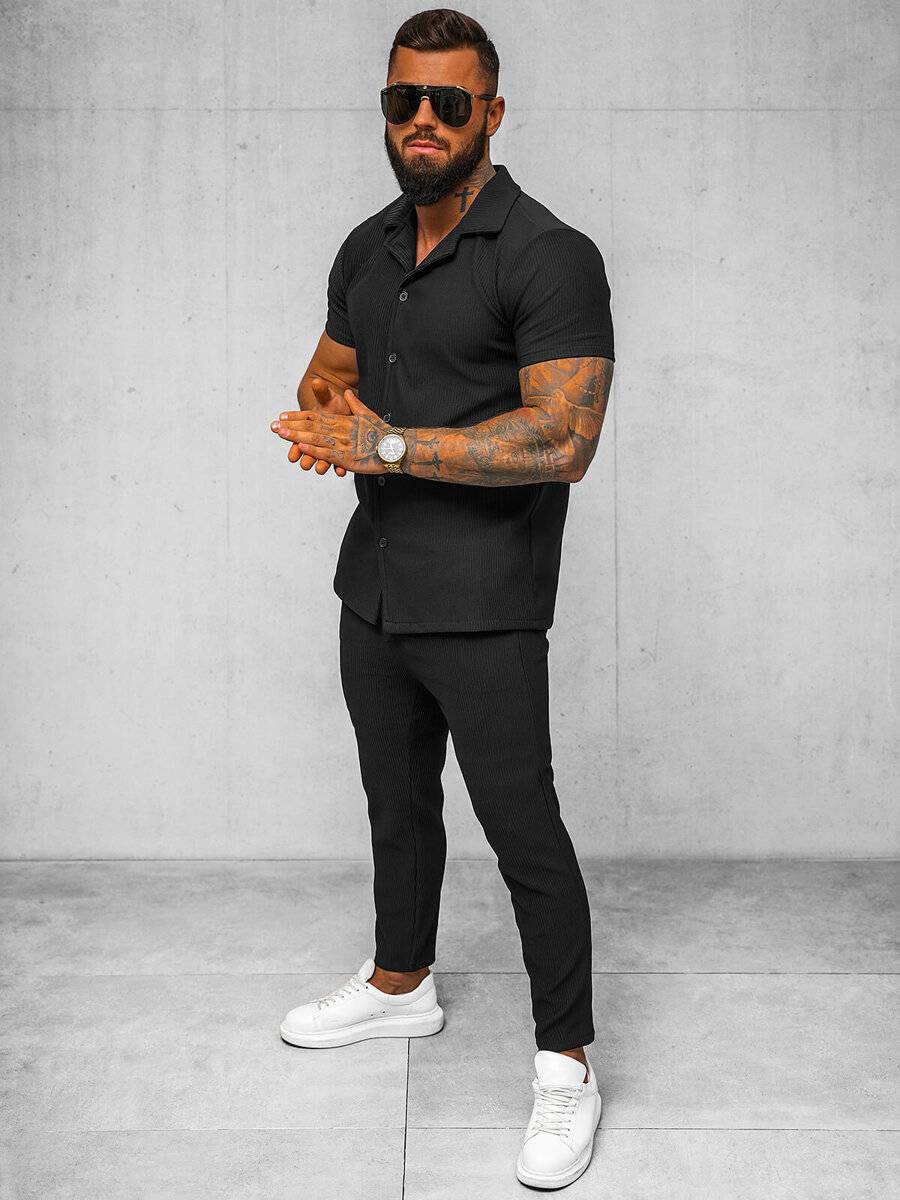 Ozonee Schwarzes Herrenset – Hemd Und Hose OZONEE O/Y963TSP