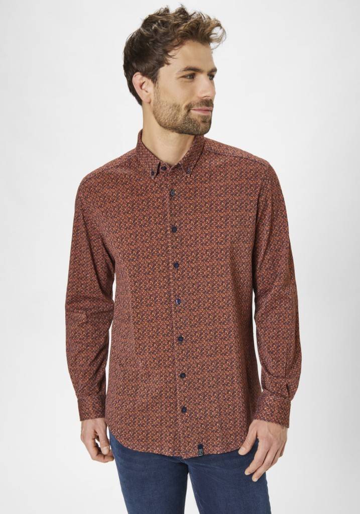 Paddocks Button Down Jersey Piquee With Digital Print Shirt Normale Passform - Orange
