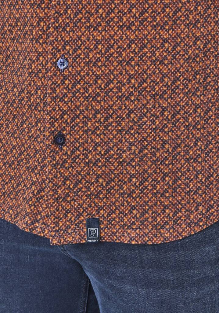 Paddocks Button Down Jersey Piquee With Digital Print Shirt Normale Passform - Orange