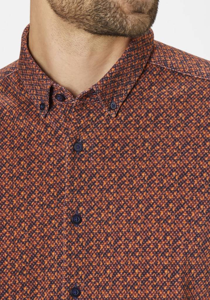 Paddocks Button Down Jersey Piquee With Digital Print Shirt Normale Passform - Orange