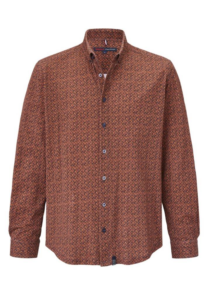 Paddocks Button Down Jersey Piquee With Digital Print Shirt Normale Passform - Orange