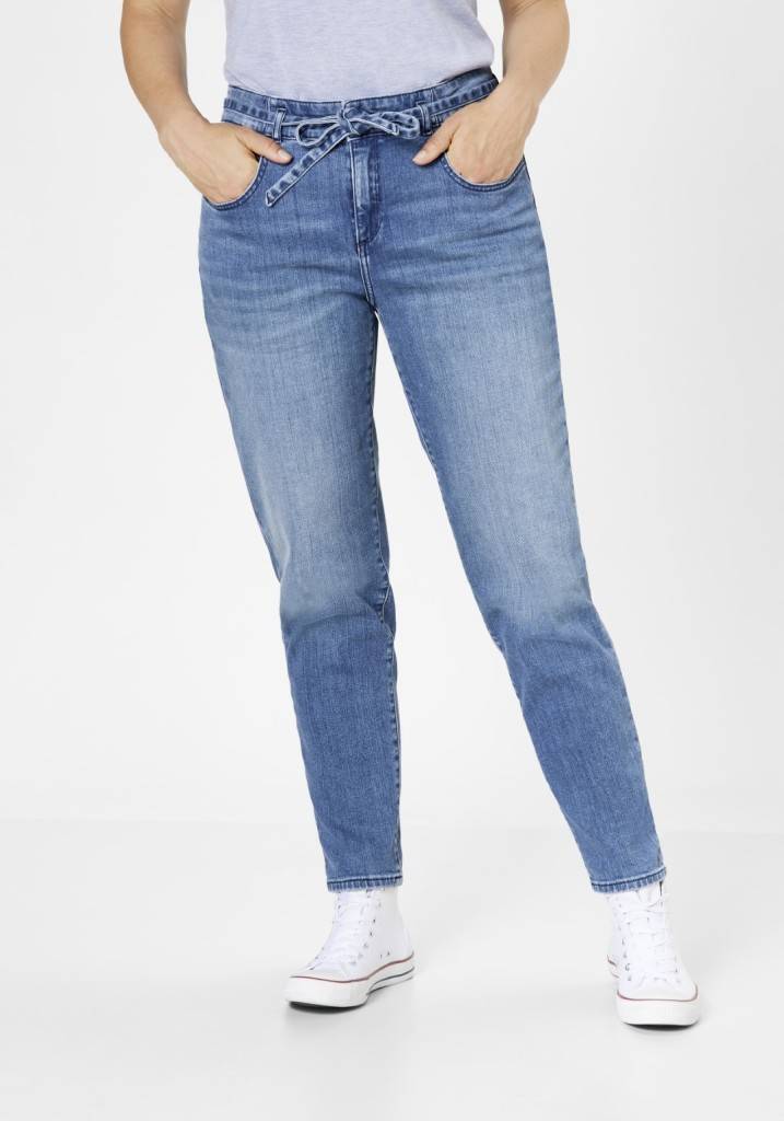 Paddocks CARO SOFT DENIM Bequeme Passform - Mid Blue Heavy Wash With 3D Pleats