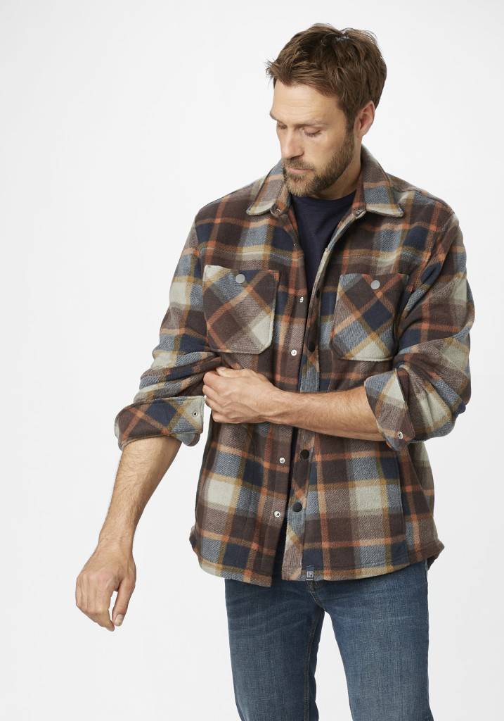 Paddocks Check Fleece Jacket With Pockets Normale Passform - Ginger Bread