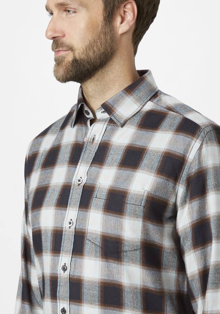 Paddocks Long Sleeve Herringbone Check Shirt With Pocket Normale Passform - Night Blue