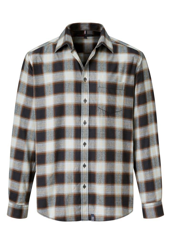Paddocks Long Sleeve Herringbone Check Shirt With Pocket Normale Passform - Night Blue