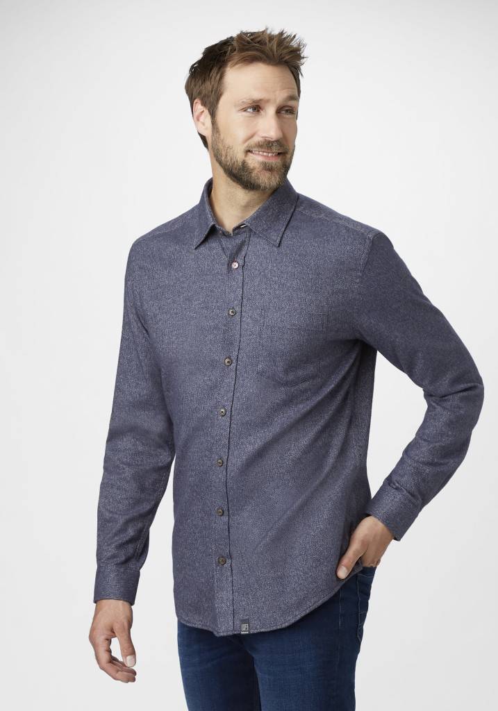 Paddocks Long Sleeve Shirt With Pocket Normale Passform - Blue Melange