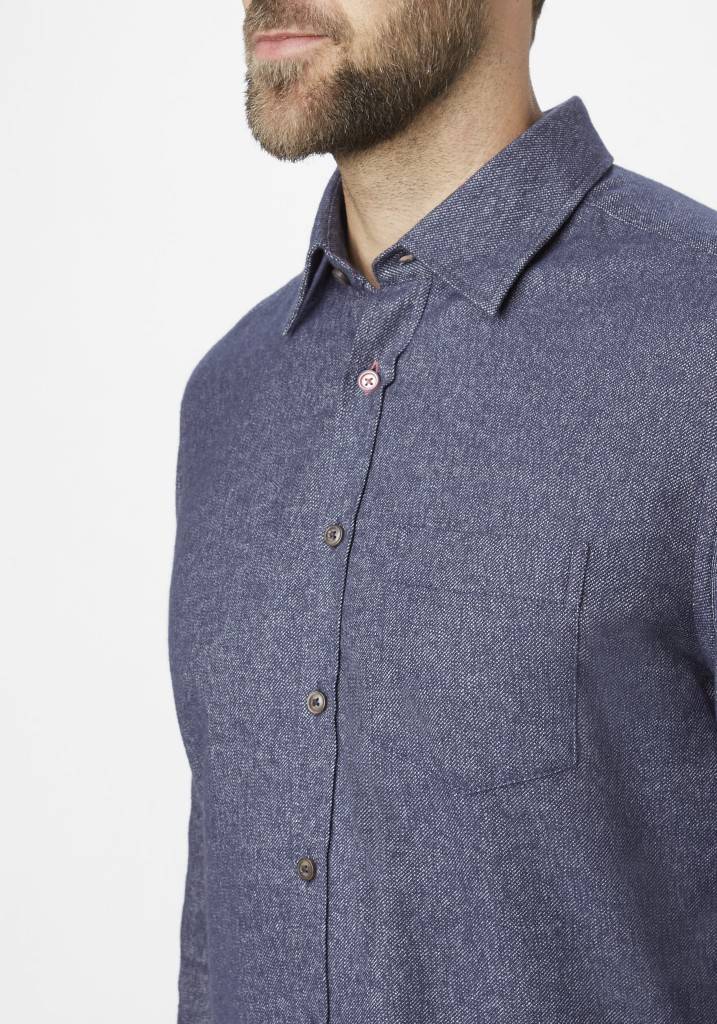 Paddocks Long Sleeve Shirt With Pocket Normale Passform - Blue Melange