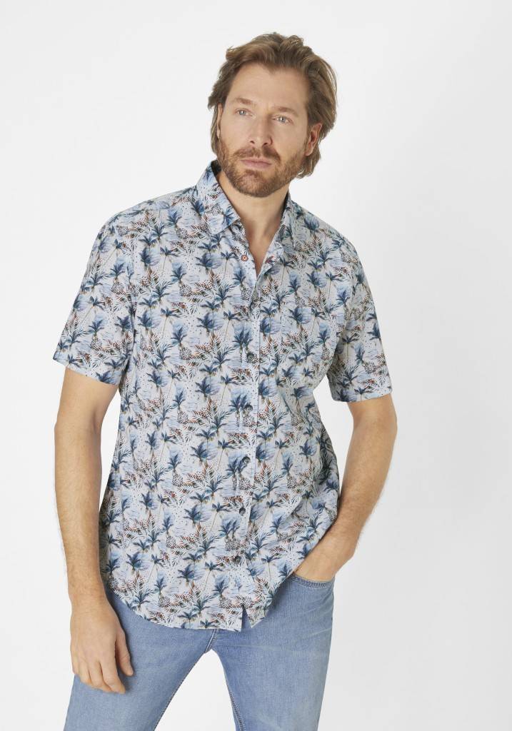 Paddocks Short Sleeve All Over Palm Print Normale Passform - Blue