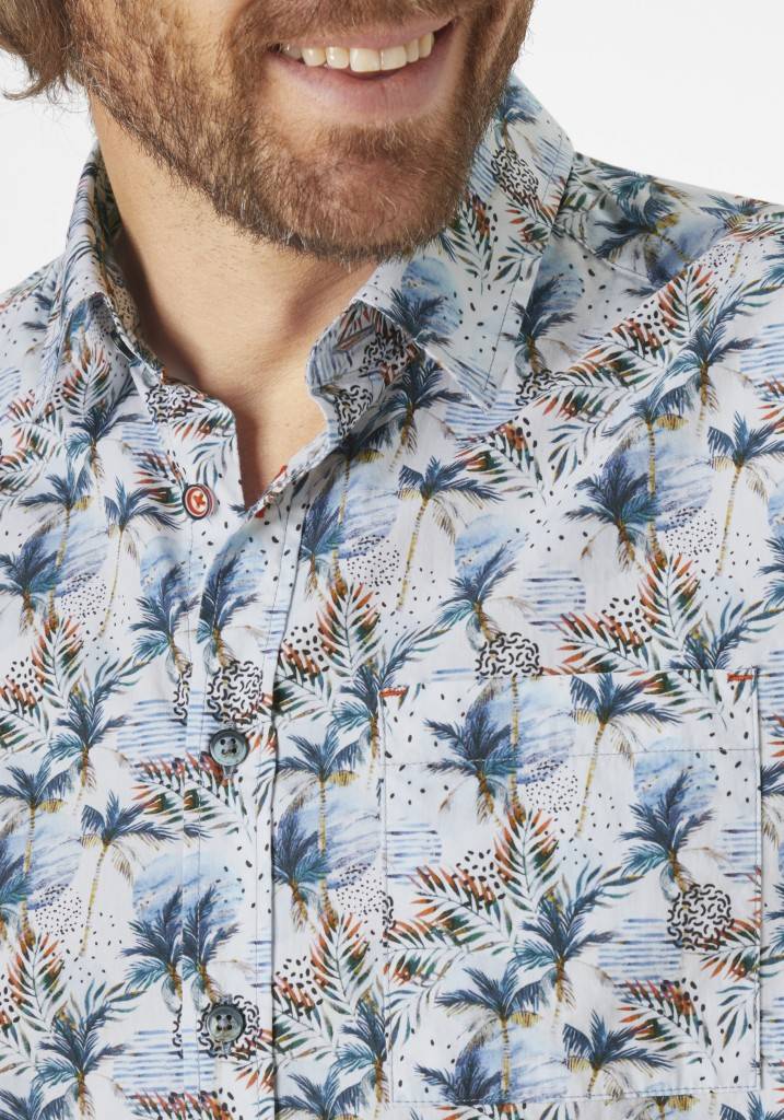 Paddocks Short Sleeve All Over Palm Print Normale Passform - Blue